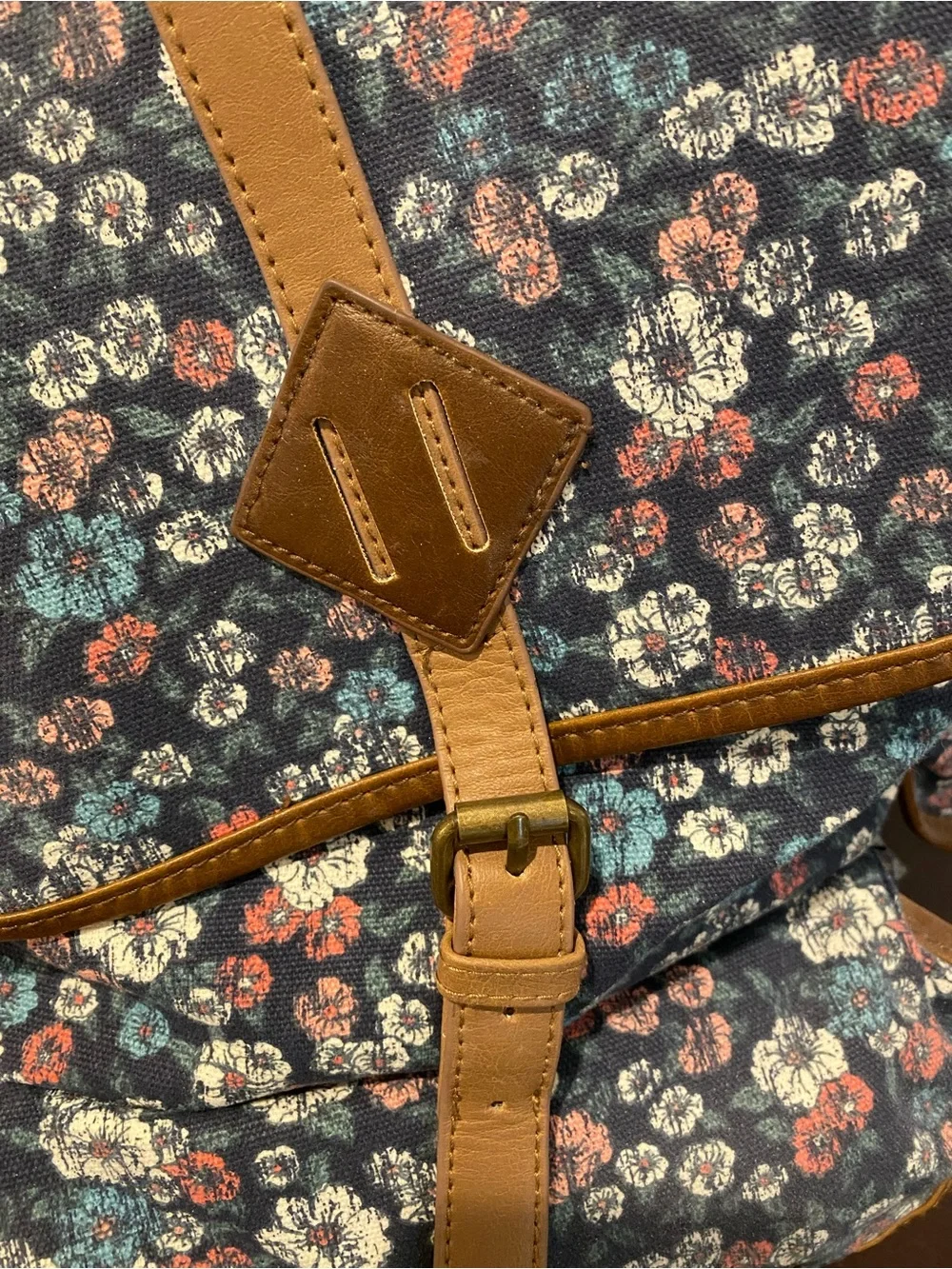 Vintage Y2K 90s MUDD Canvas Floral Print Boho Backpack Satchel Bag Faux Leather